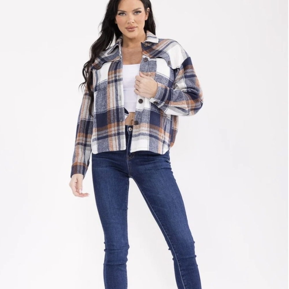 Women's Plaid Jacket in Blue and Brown